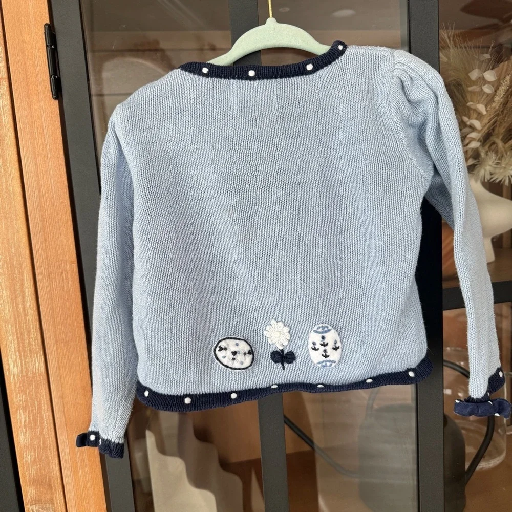 Vintage Harstrings bunny Easter eggs Intarsia knit cardigan sweater toddler girl